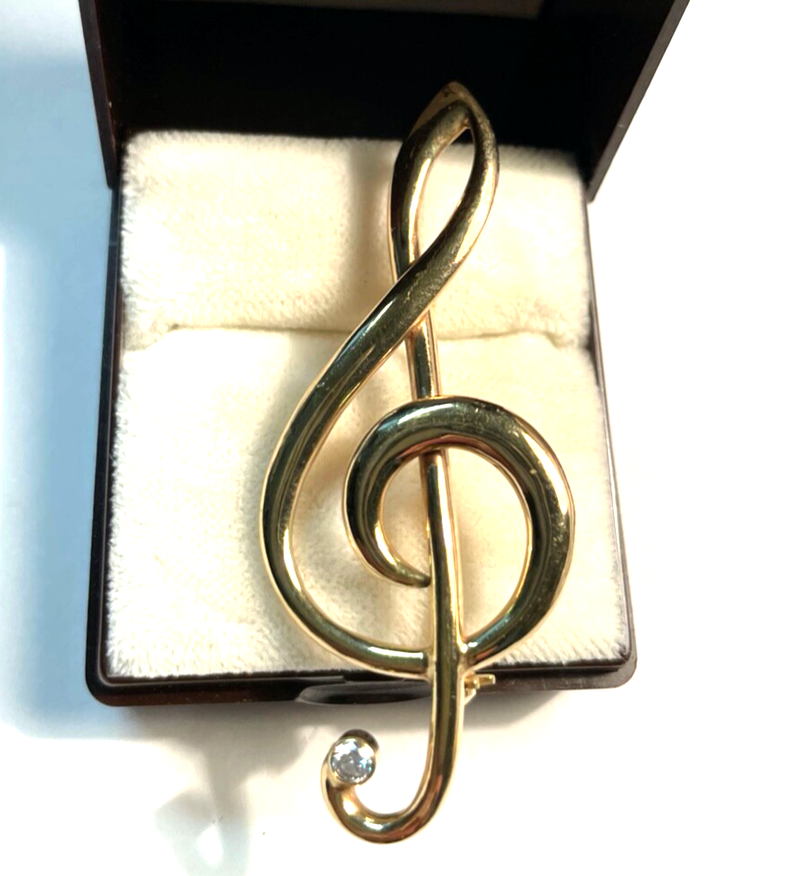 333 Gold 8 K Gold Brosche Anstecknadel Juwelier großer Notenschlüssel L 60 mm1