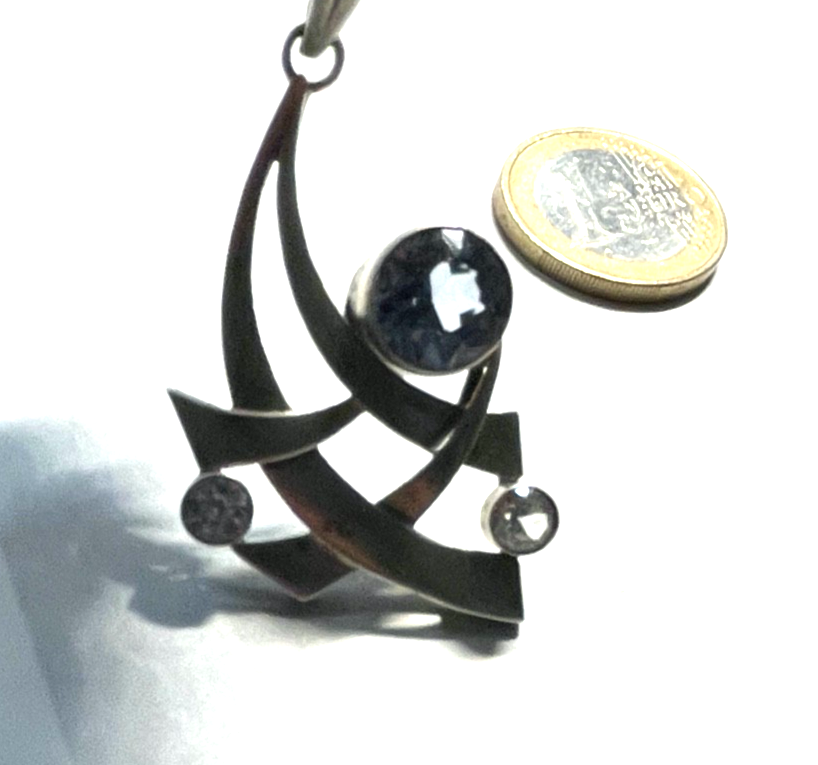 Vintage 50 cm FBM Sterling Venezianerkette Blautopas Topas Anhänger Handarbeit8