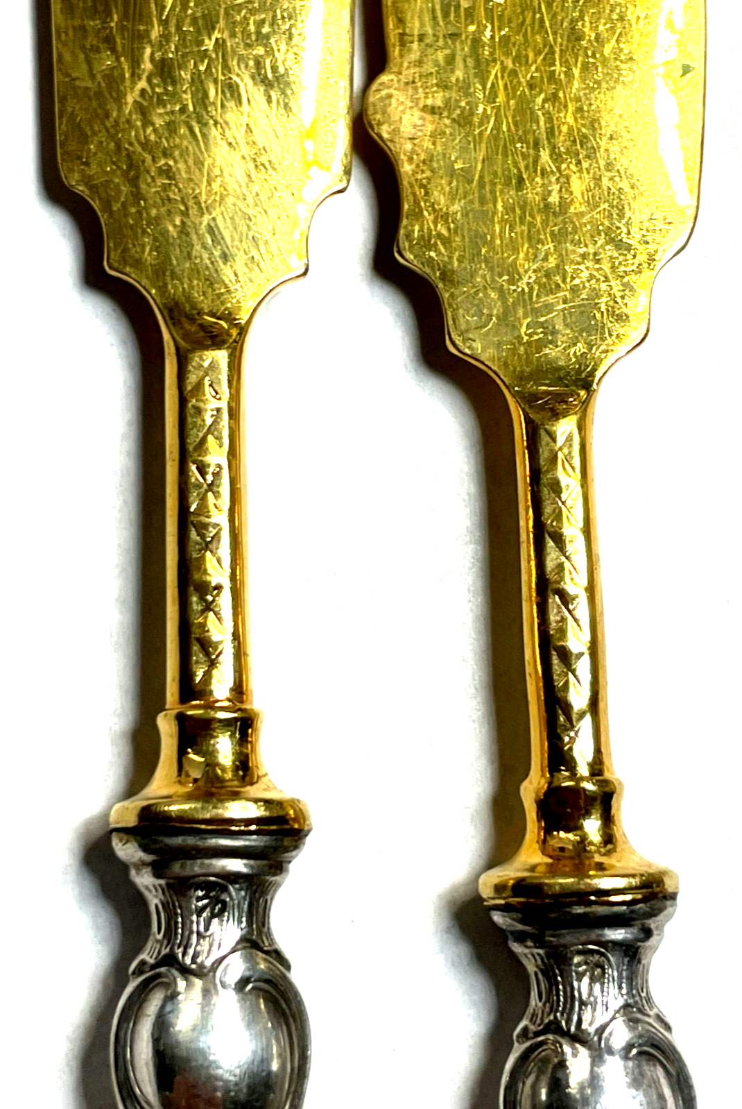 Antik WMF Historismus Vorleger Buttermesser + Käsemesser versilbert + vergoldet5