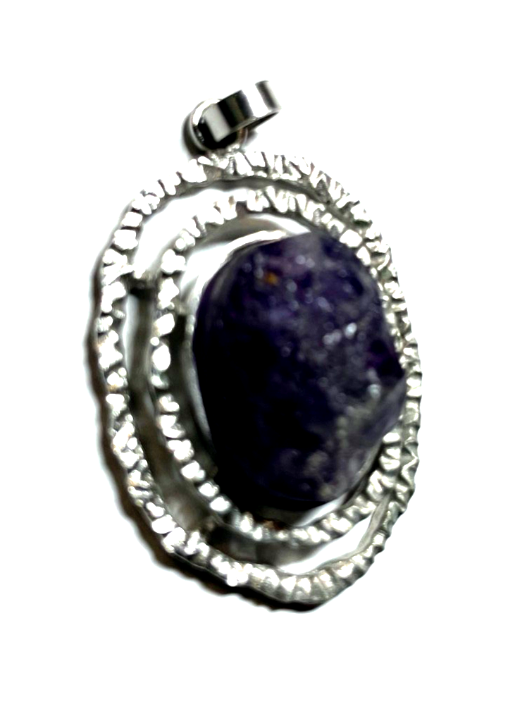 Vintage Handarbeit 835 Silber Anhänger mit natürlichem Amethyst 70erJ Brutalist3