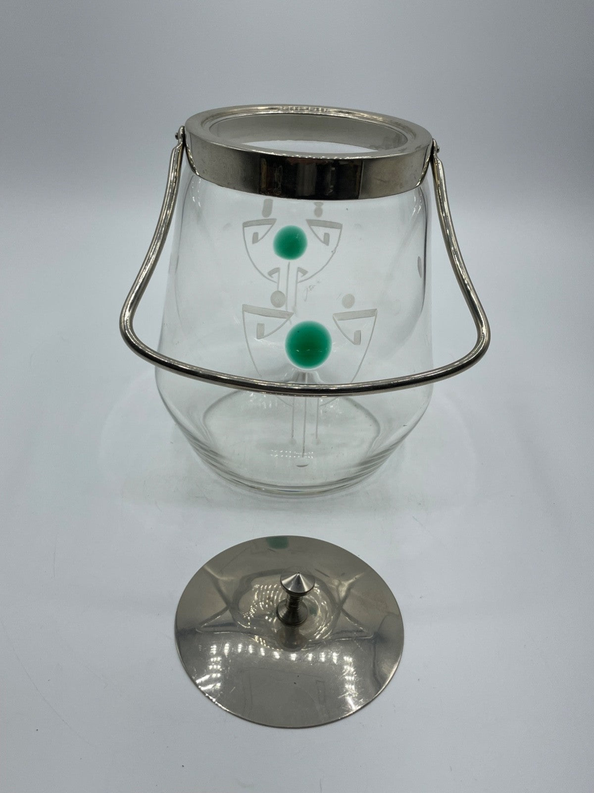 Reiner Jugendstil Glas Bonboniere F&R Fischer sehr guter Zustand H 18 cm o Griff10