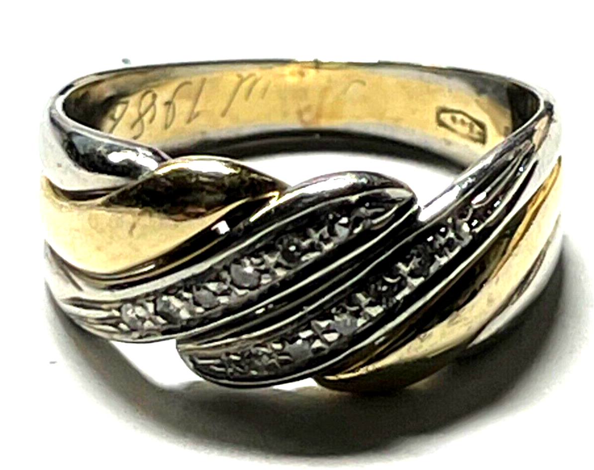 Solider aparter 585 Gold 14 K bicolor Ring 12 Diamanten Juwelier RG 53 4,27 Gr.6