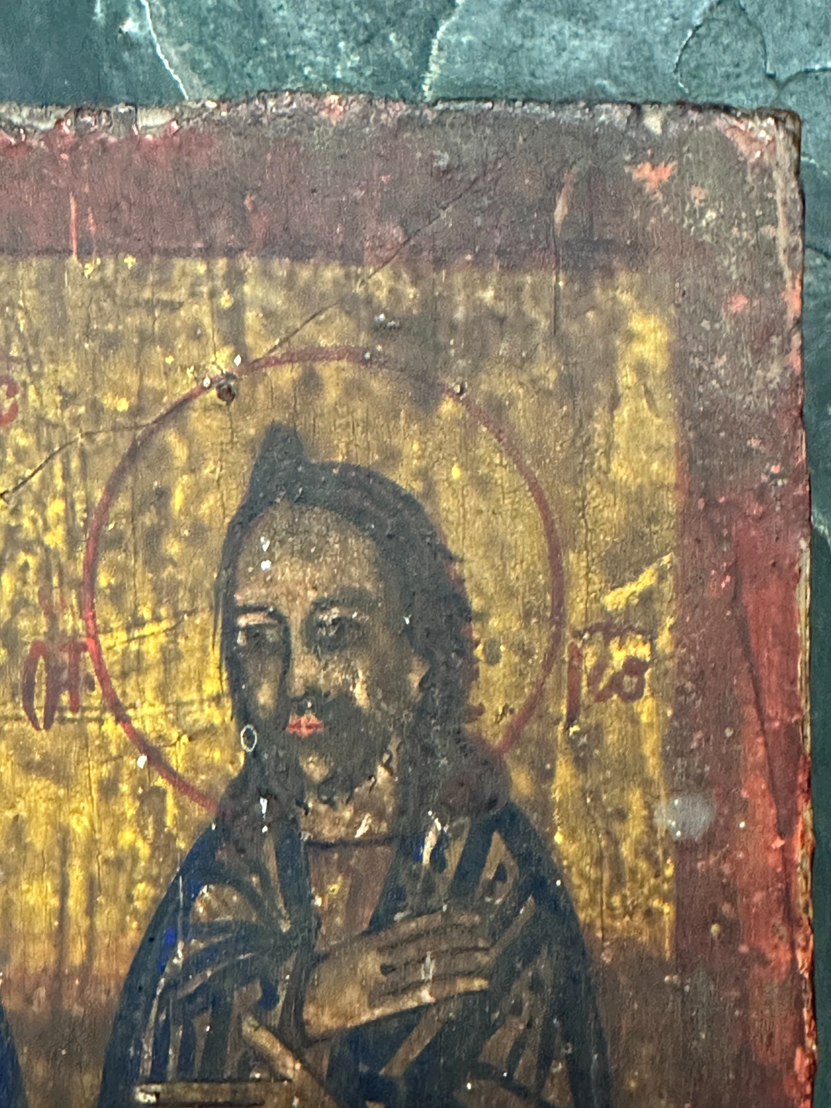 Alte Ikone um 1800 – Deësis mit Hl. Theodor & Johannes – Rumänien Tempera & Gold4