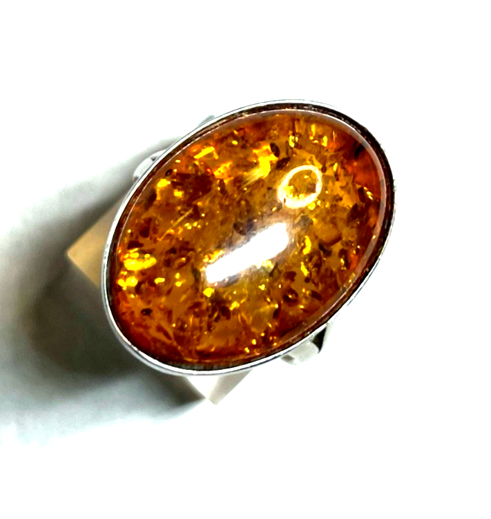 925 Silber Ring ovaler Bernstein Cabochon RG 59 Ø 18,8 solide Qualität gepflegt3