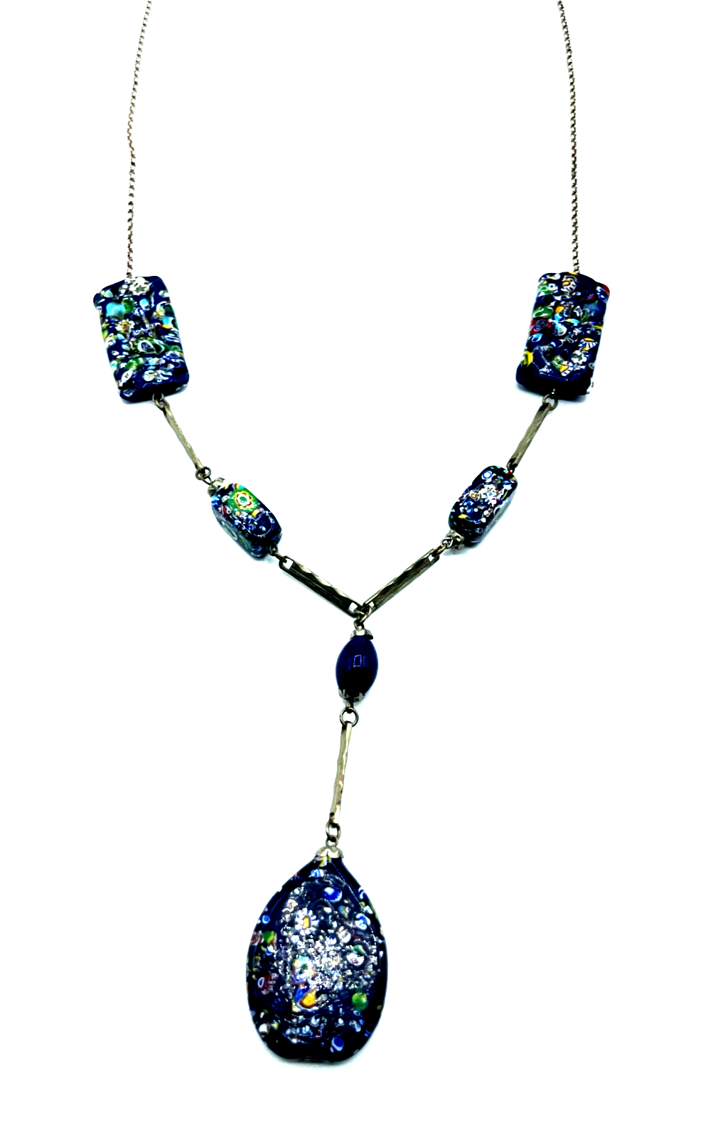 Stattliche vintage Murano Glas Millefiori Collier Silberkette Handarbeit Unikat5