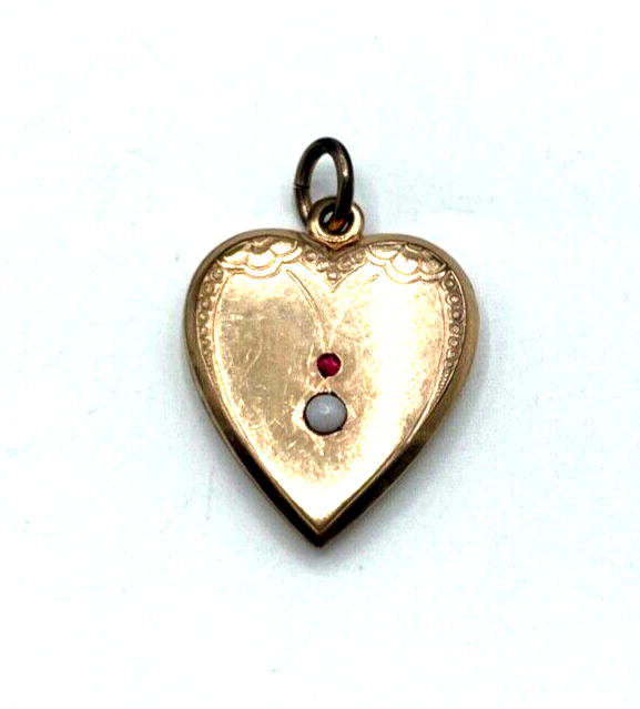 Antik Herz Anhänger Golddouble roter Farbstein + Opal um 1880 - 1900 Rotgold2