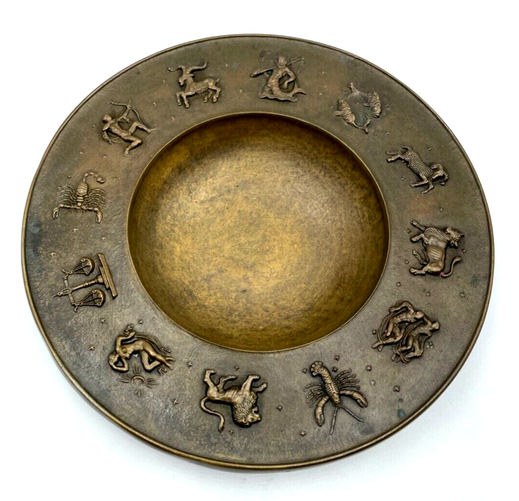Professor Fritz Nuss Bronze Schale Relief Sternzeichen Fries Ø 26,5 cm 1946 gepf0