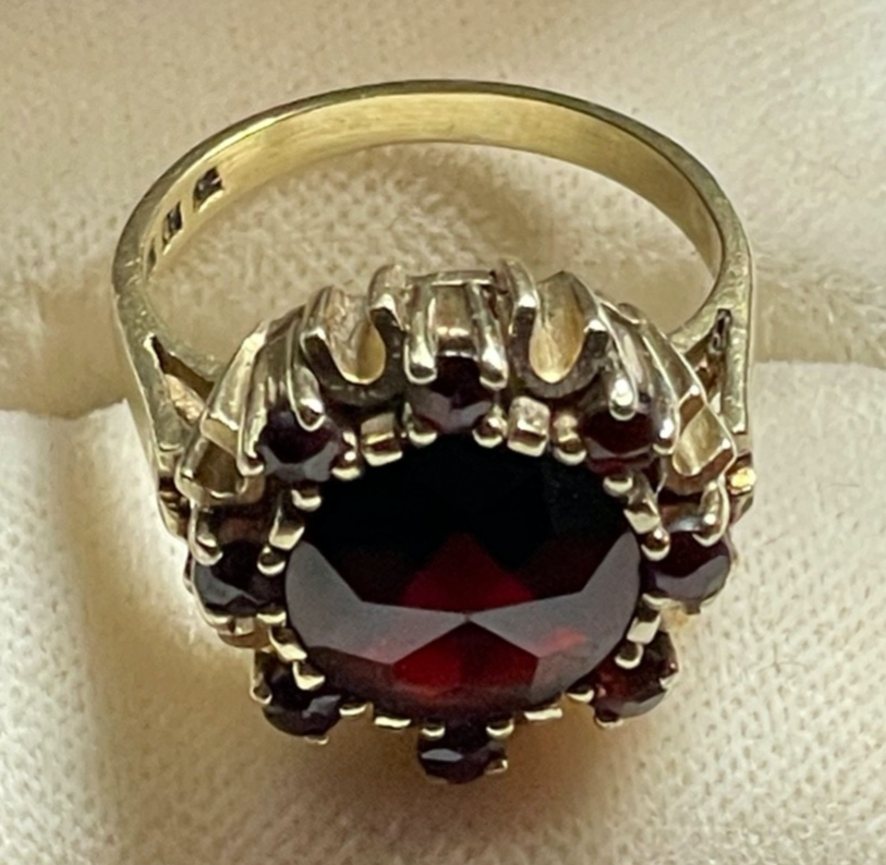 Edler 333 Gold 8 K Ring 9 x Granat Ø 17,2 mm RG 54 solide Handarbeit Juwelier0