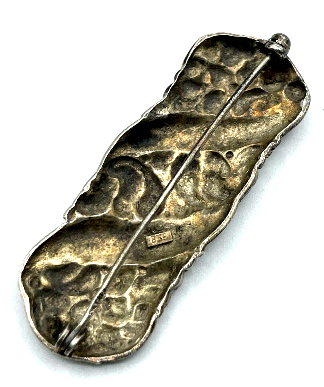 Antik 835 Silber Brosche Anstecknadel mit apartem Dekor Muster solide Handarbeit4