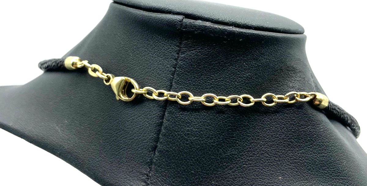 Schwarz Rochenleder Collier 925 Silber vergoldet L 45-50 cm B 4 mm top gepflegt4