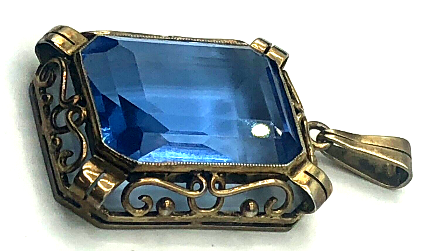 Antik 830 Silber vergoldet stattlicher Anhänger London Schweizer Blau Farbstein10