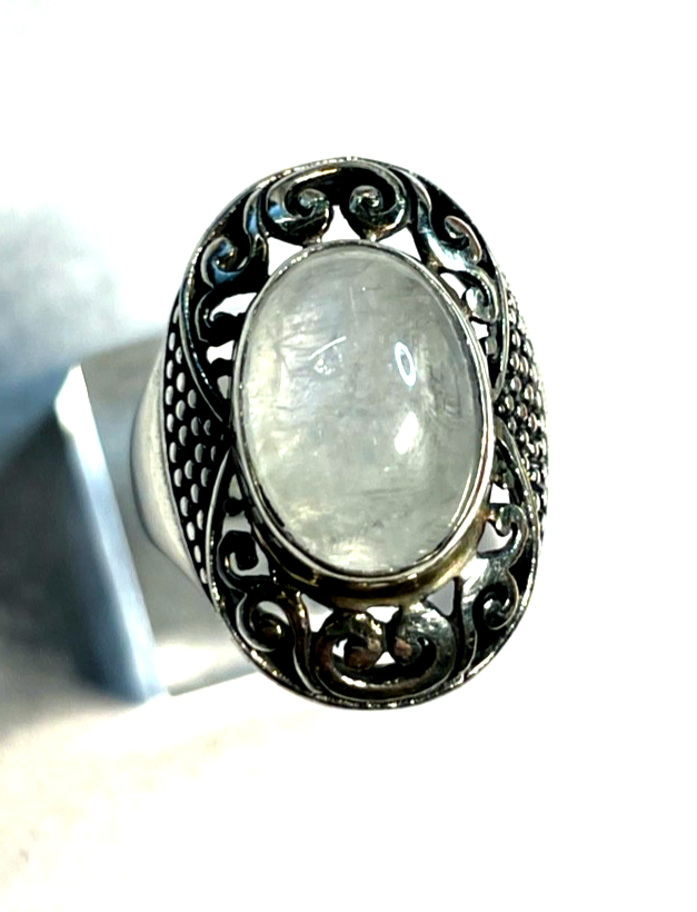 Stattlicher 925 Silber Ring Mondstein Cabochon Ø 18,5 mm RG 58 solide Qualität3