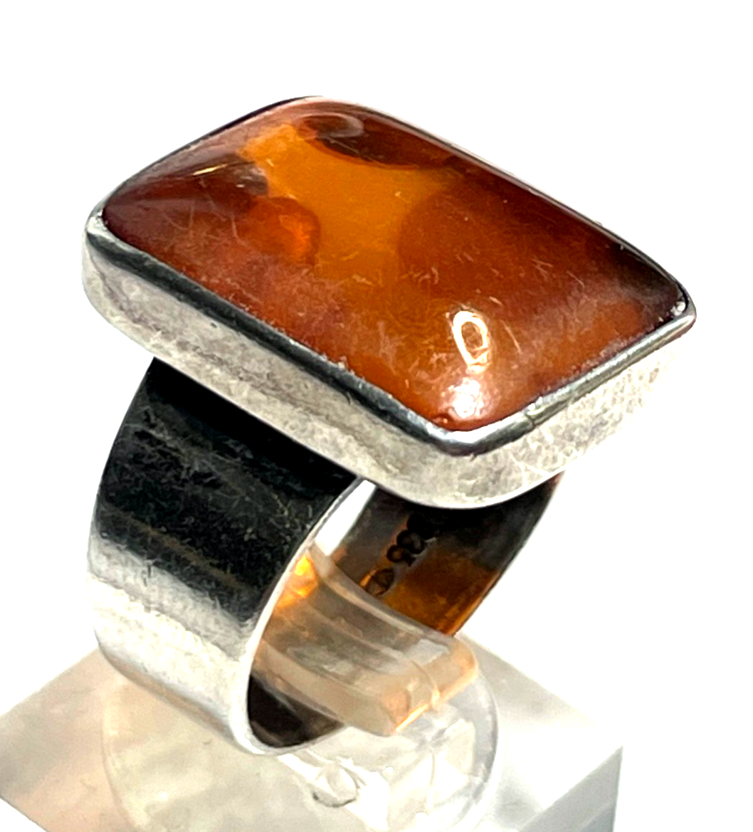 Fischland 835 AG Ring Bernstein Cabochon RG 52 Ø 16,5 solide Qualität vintage1