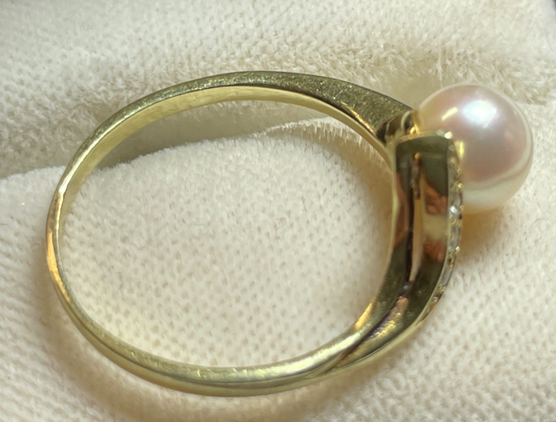 585 Gold 14 K Gelbgold Ring Südsee Perle Brillanten 0,06 ct Ø 18,5 mm RG 58 gepf6