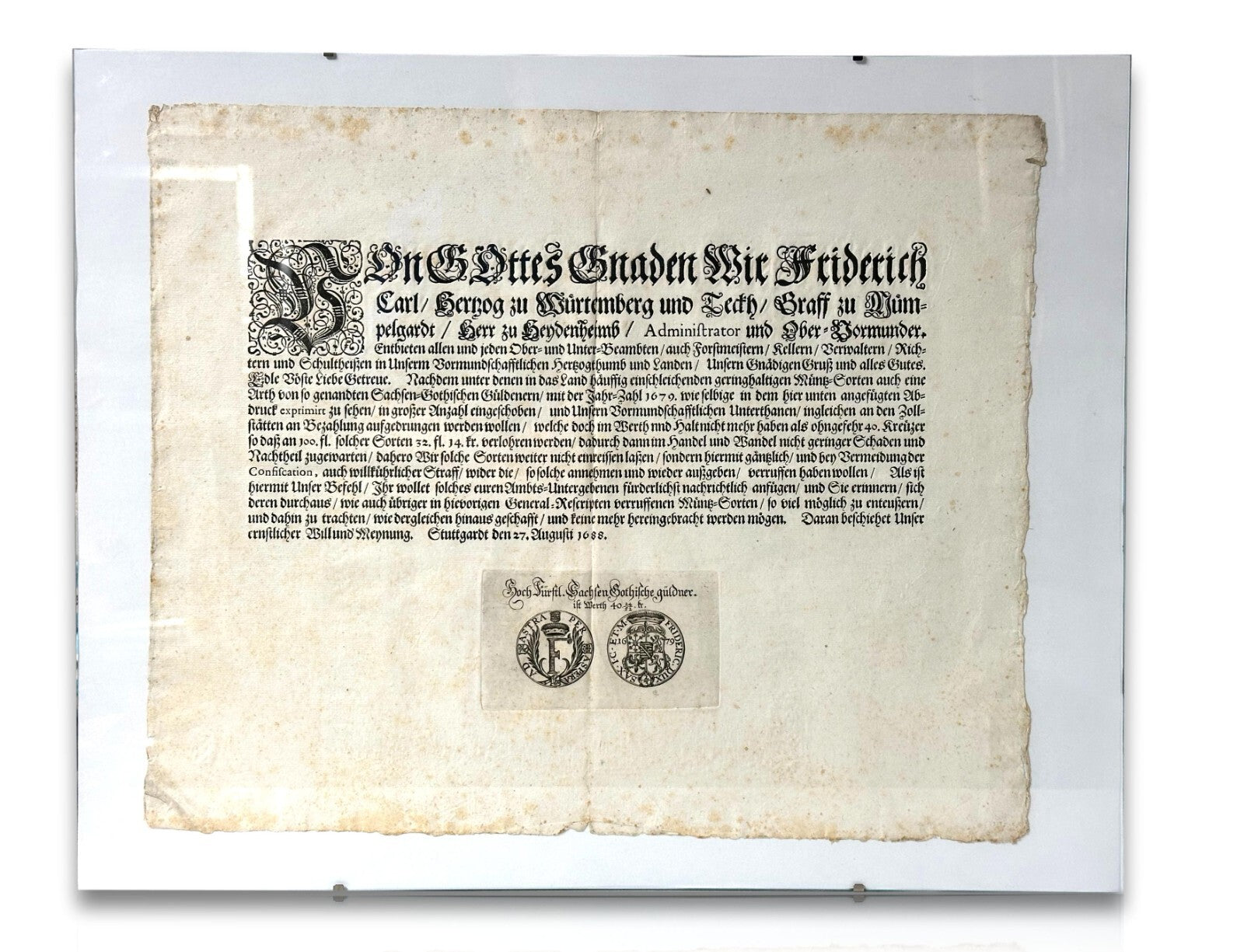 Einblattdruck - Friedrich Karl von Württemberg - 1688 - Warnung vor Falschgeld1