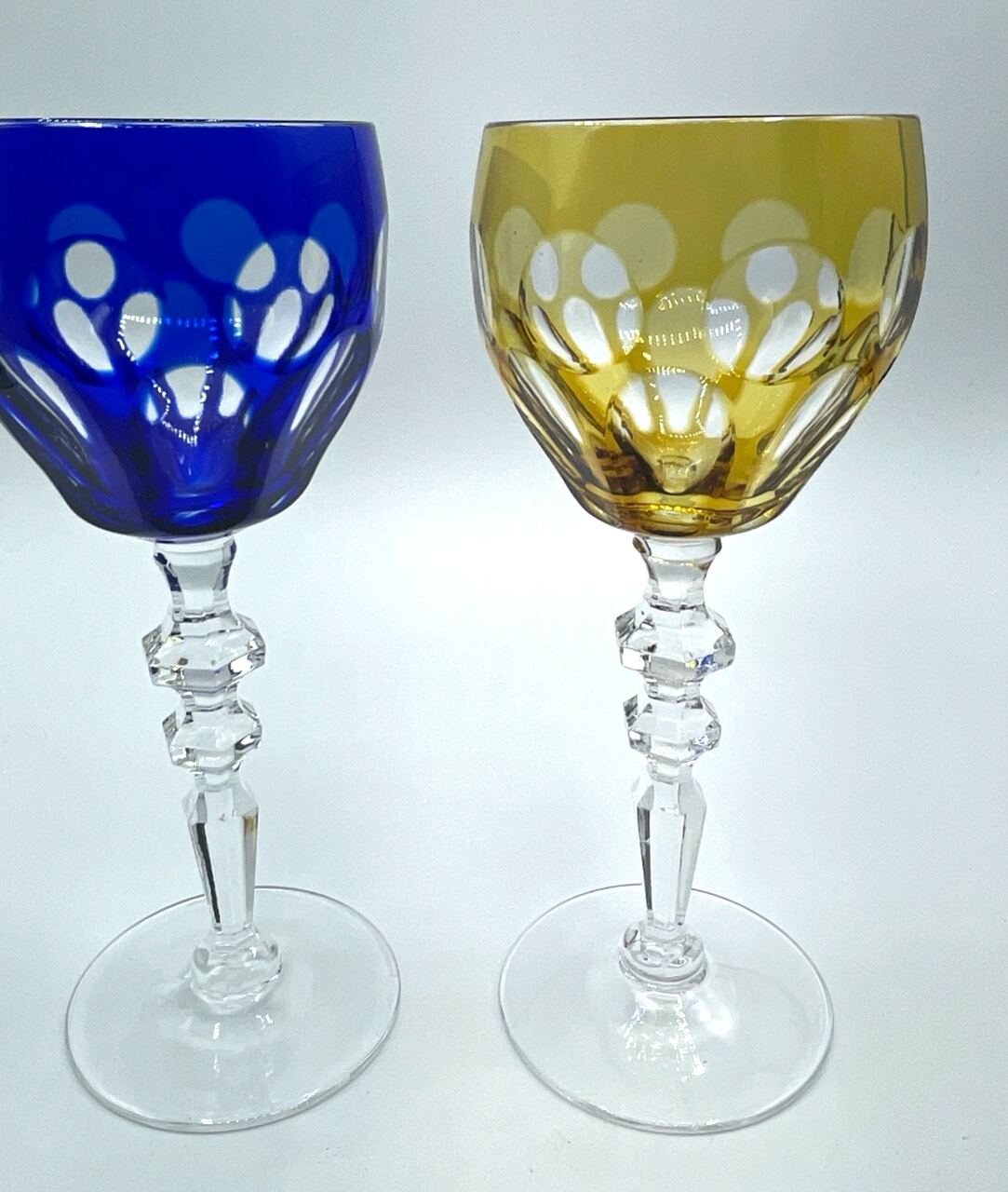 2x Kristallglas Kristall Glas Weinglas Überfang Blau + Cognac farbig H 19,5 cm3