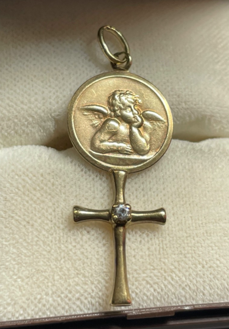 333 Gold 8 K Anhänger Gott Schütze Dich Schutzengel und Kreuz unisex Talisman0