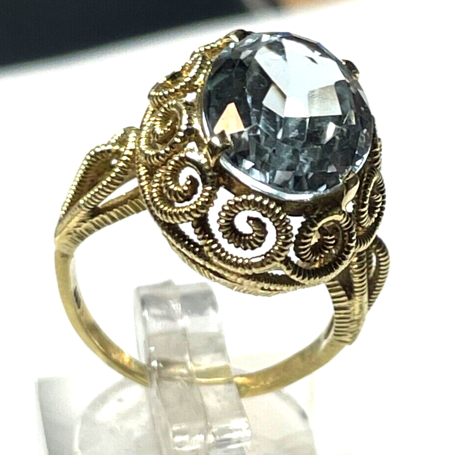 Massiver 585 Gold 14 K Ring Aquamarin oval Ø 16 mm RG 51 Juwelier Etagenring0