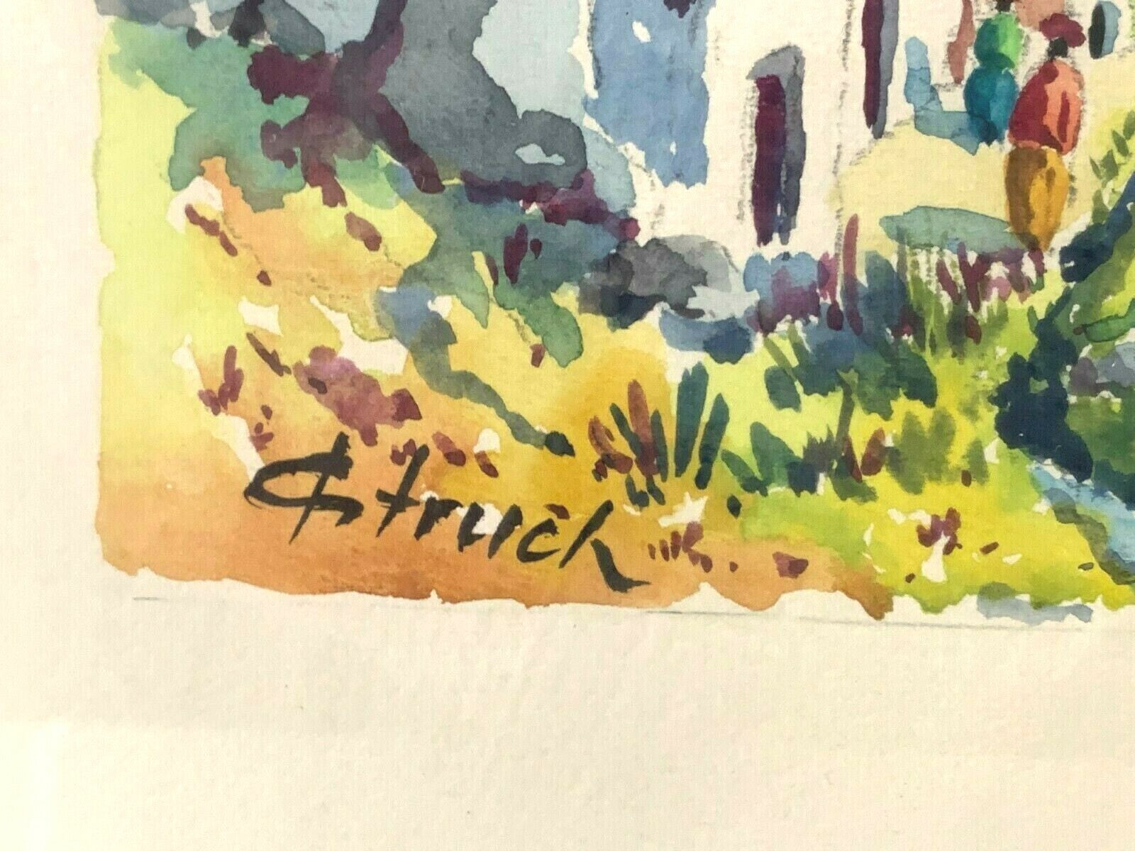 Aquarell - Dorfszene Südamerika Peru Chile - gerahmt hinter Glas - signiert 5