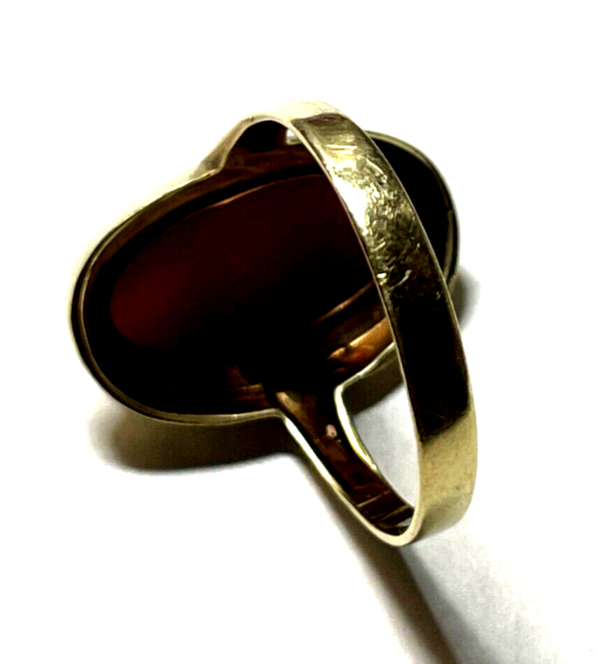585 Gold 14 K antik Ring oval Koralle Cabochon RG 58 Ø 18,4 mm gebraucht + okay4