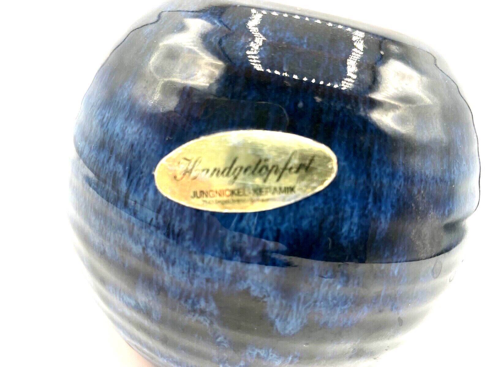 Vintage Jungnickel Keramik Vase blau Handgetöpfert Schwarzwald Kunsthandwerk2
