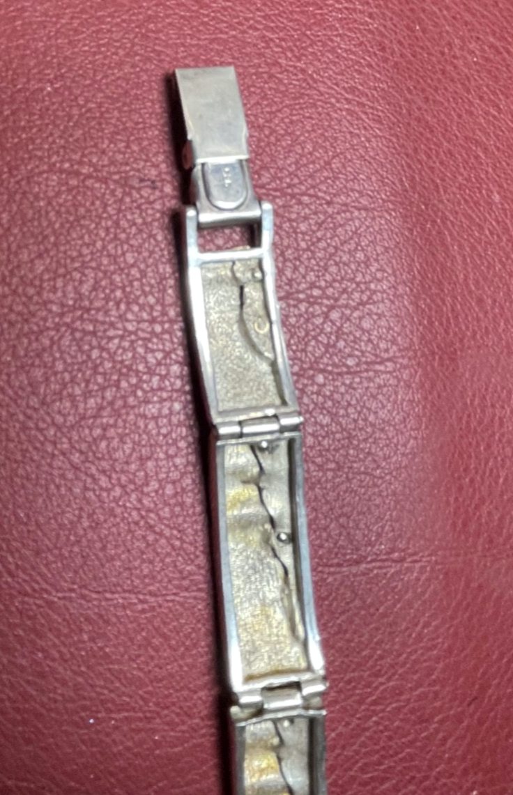 Solides 925 Silber Armband Unikat teilvergoldet L 21,5 cm B 13 mm Juwelier8
