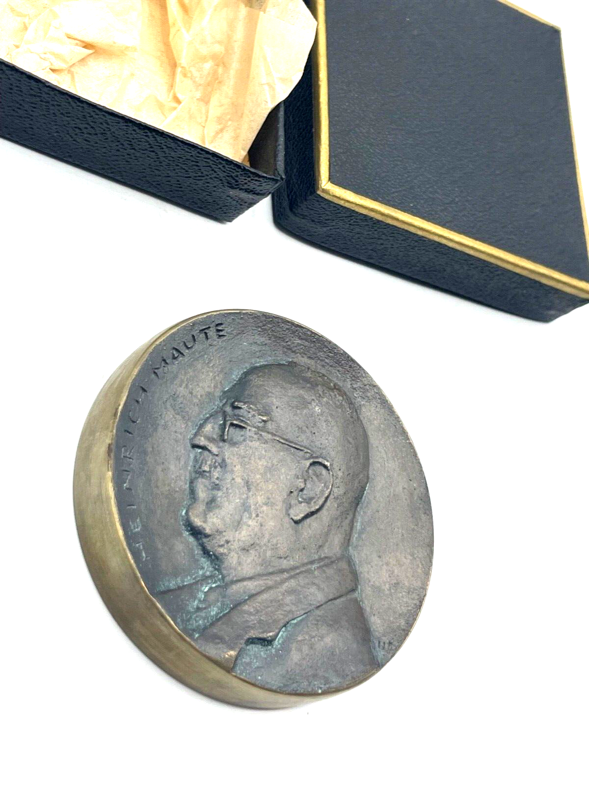 Vintage schwere Bronze Medaille Heinrich Maute Fabrikant 1839-1949 Ø 64 mm + Box3