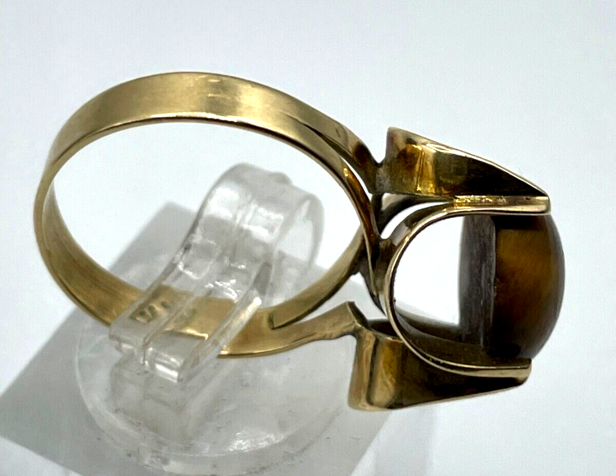 Vintage Style 585 Gold 14 K Ring mit Tigerauge Cabochon Ø 16,5 mm RG 5210