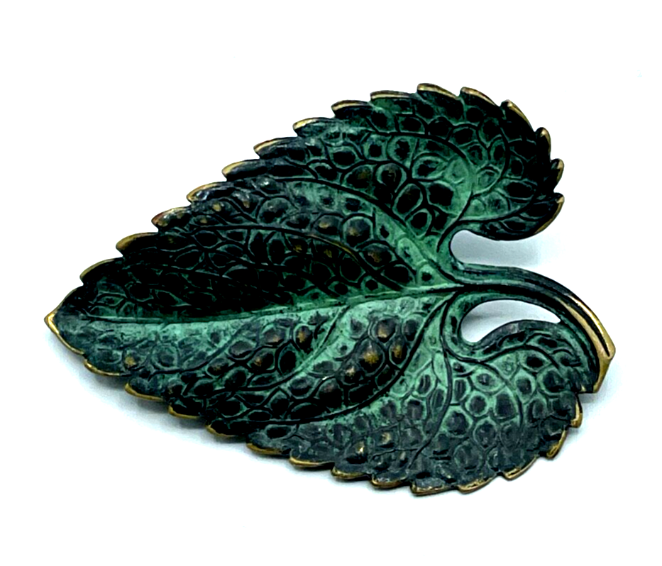 Vintage Modeschmuck Brosche Weinblatt Blatt Handarbeit sehr schön mit Patina2