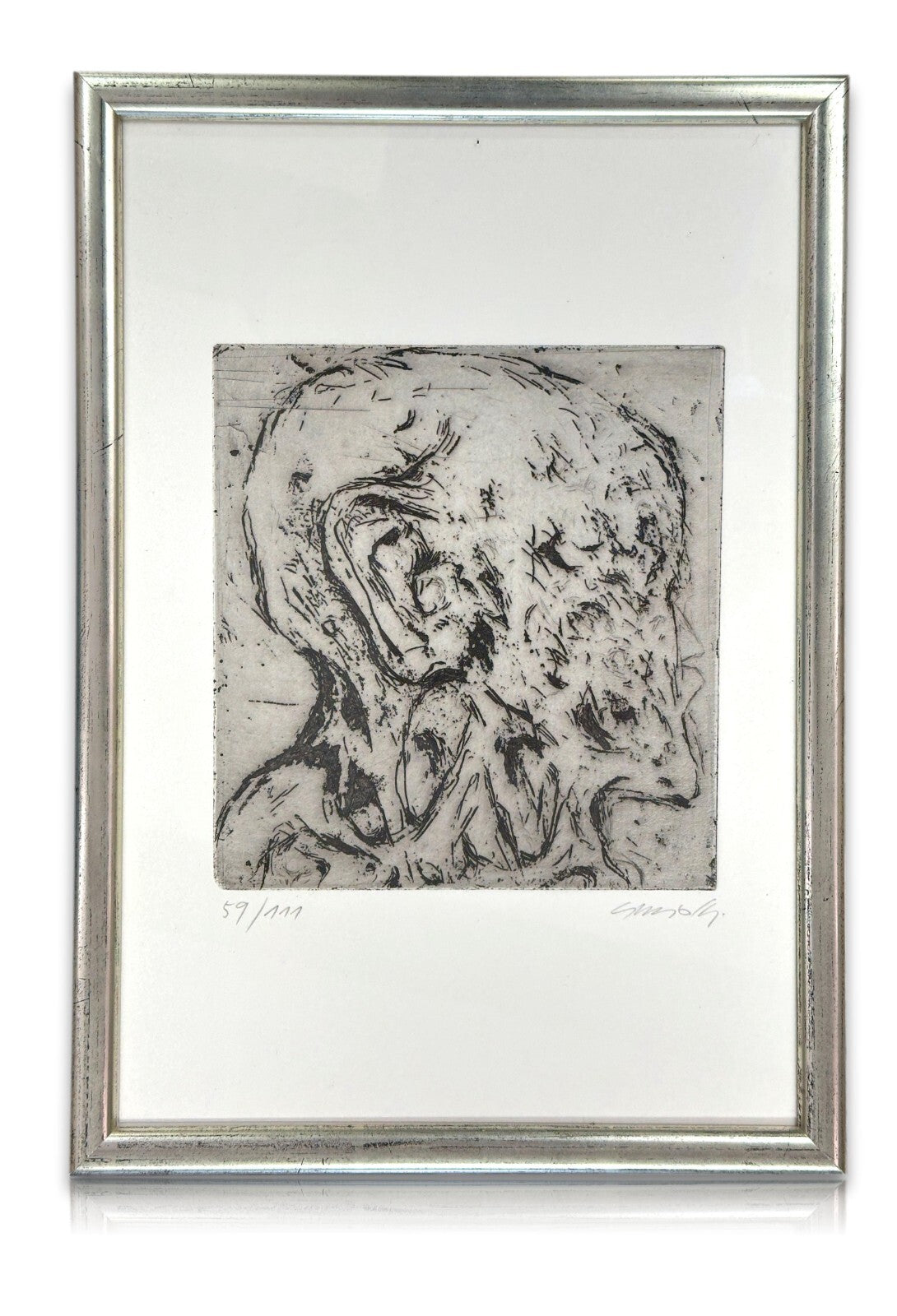 Emil Cimiotti - Radierung - 'Kopf' - gerahmt hinter Glas - signiert nummeriert0