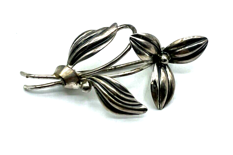 Vintage TEKA 835 Silber Brosche Retro Anstecknadel Blume Veilchen Handarbeit1
