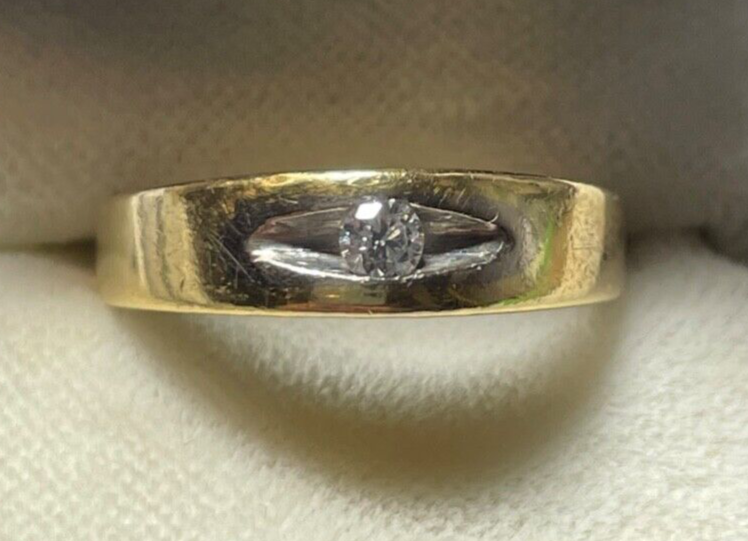 Massiver 750 Gold 18K Ring Solitär Brillant 0,1ct RG 54 Juwelier 6 Gramm gepfl.0