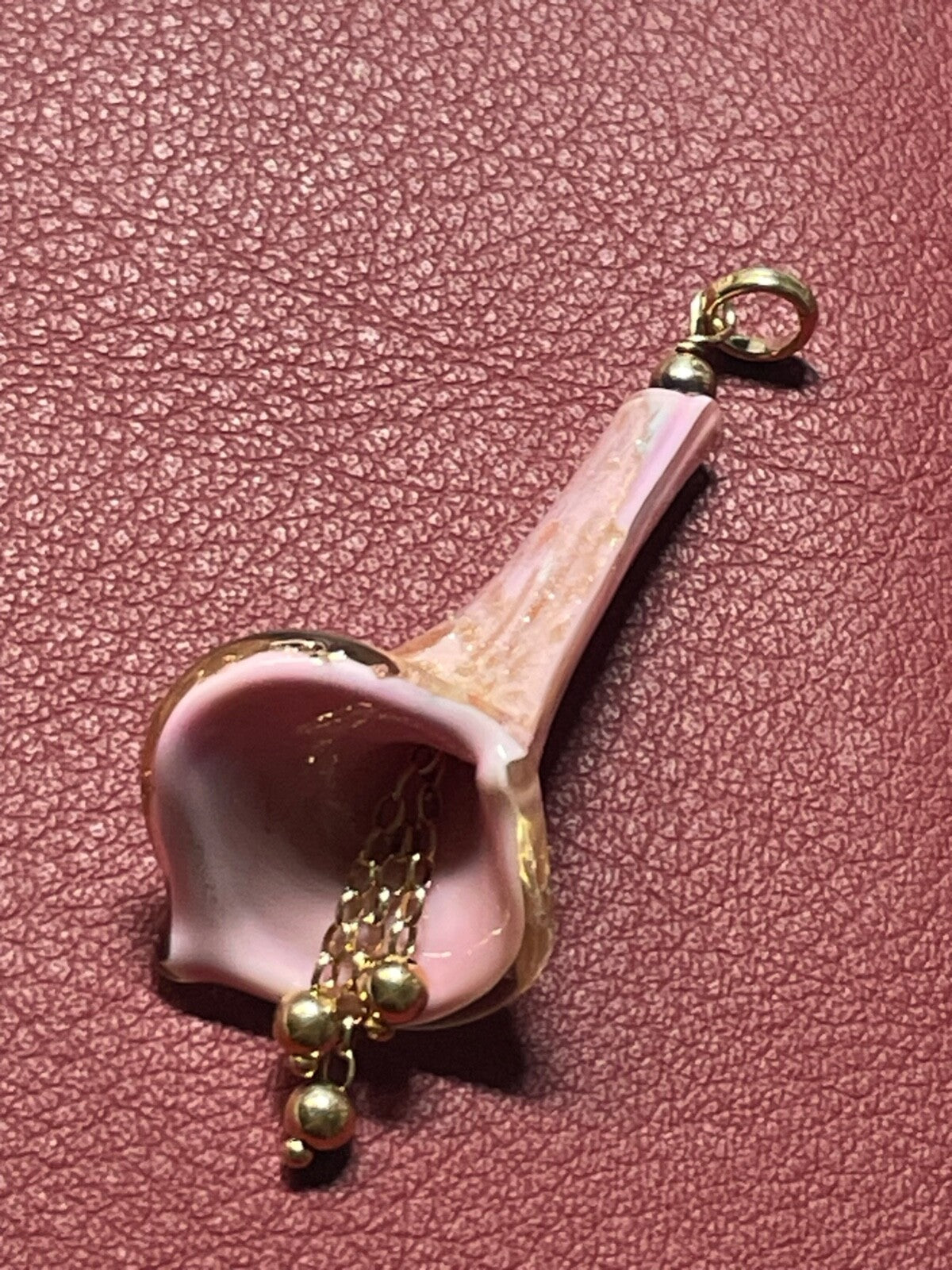 Gr. 925 Silber vergoldet  Anhänger Murano Glas Calla Handarbeit wie neu L 6,8 cm4