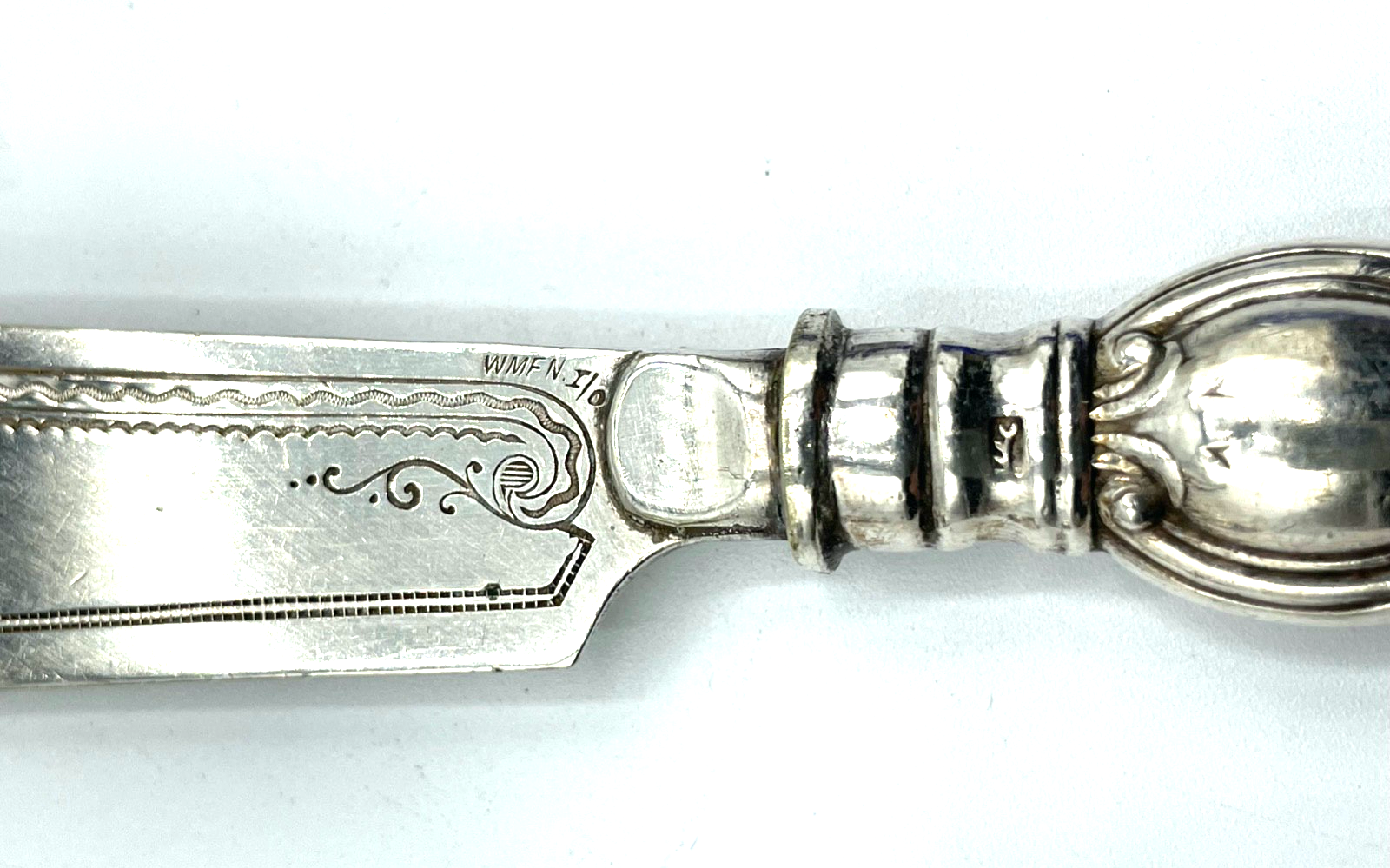 Antik WMF 2 Gabel + 2 Messer Fischbesteck wunderschönes Dekor um 1900 gepfl.4
