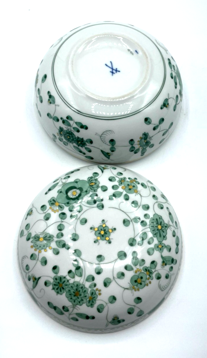 Vintage Meissen Porzellan Deckeldose Dose  indisch grün Ø 12,5 cm  1A Zustand5