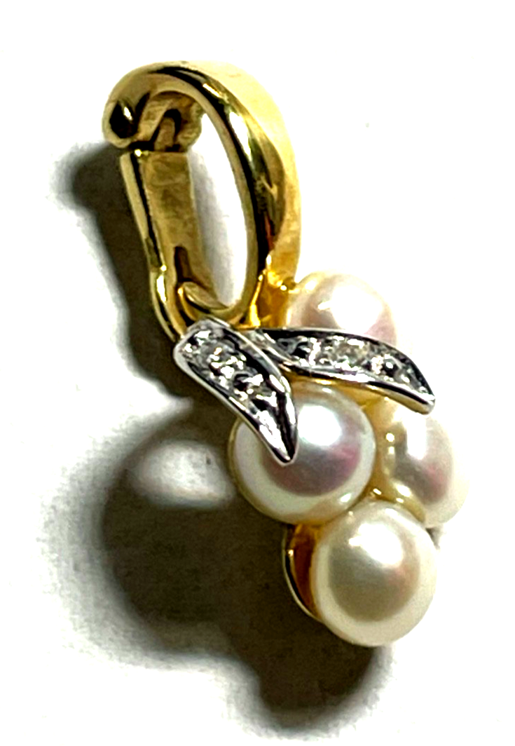 Moderner 585 Gold Clip Anhänger mit 0,01ct. Diamanten + 4 echten Perlen wie neu3