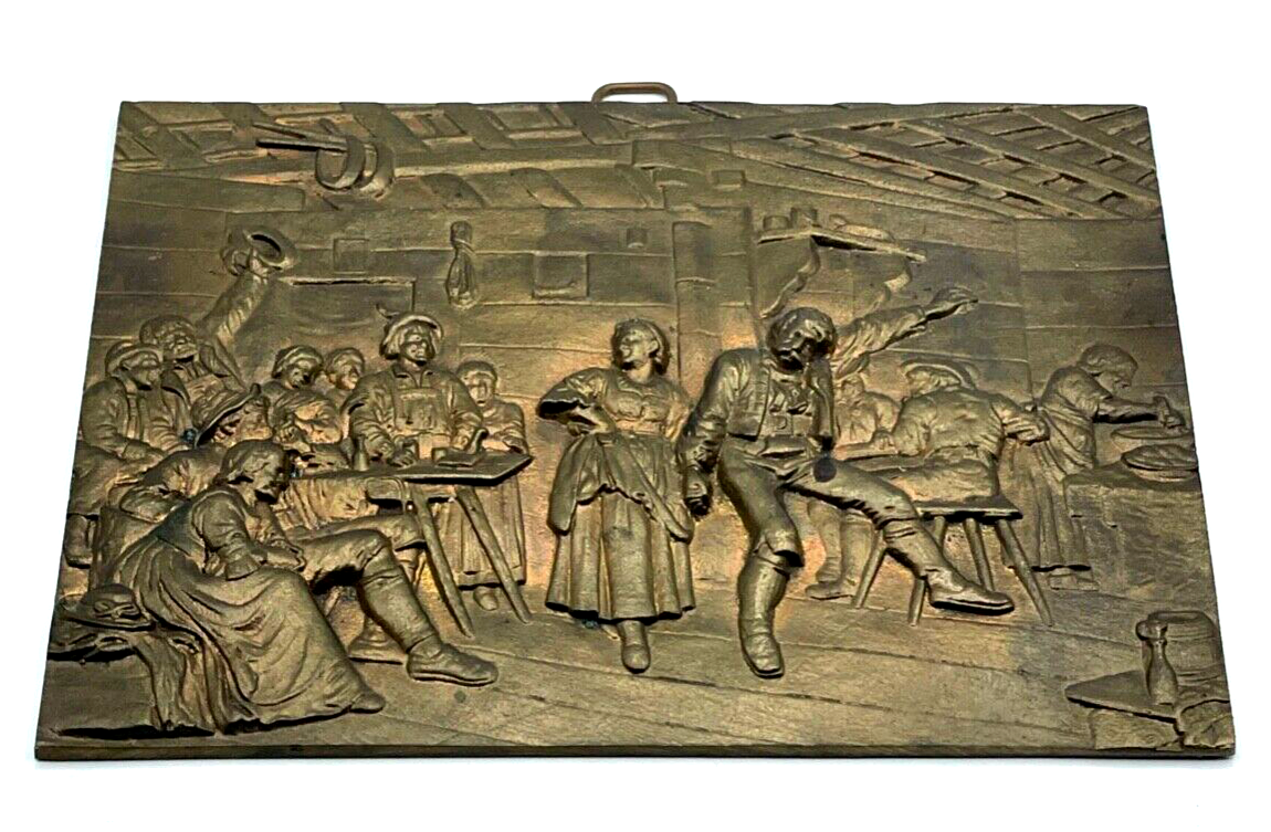 Dachbodenfund alte Metallguss Guss Platte Wirtshaus Szenerie Halbrelief 18,5x 140