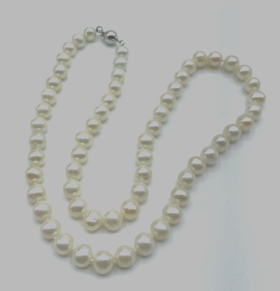 SWZ Perlenkette rein Weiß 925 Silber Kugel Schliesse L 48 cm Ø 7 mm gepflegt3