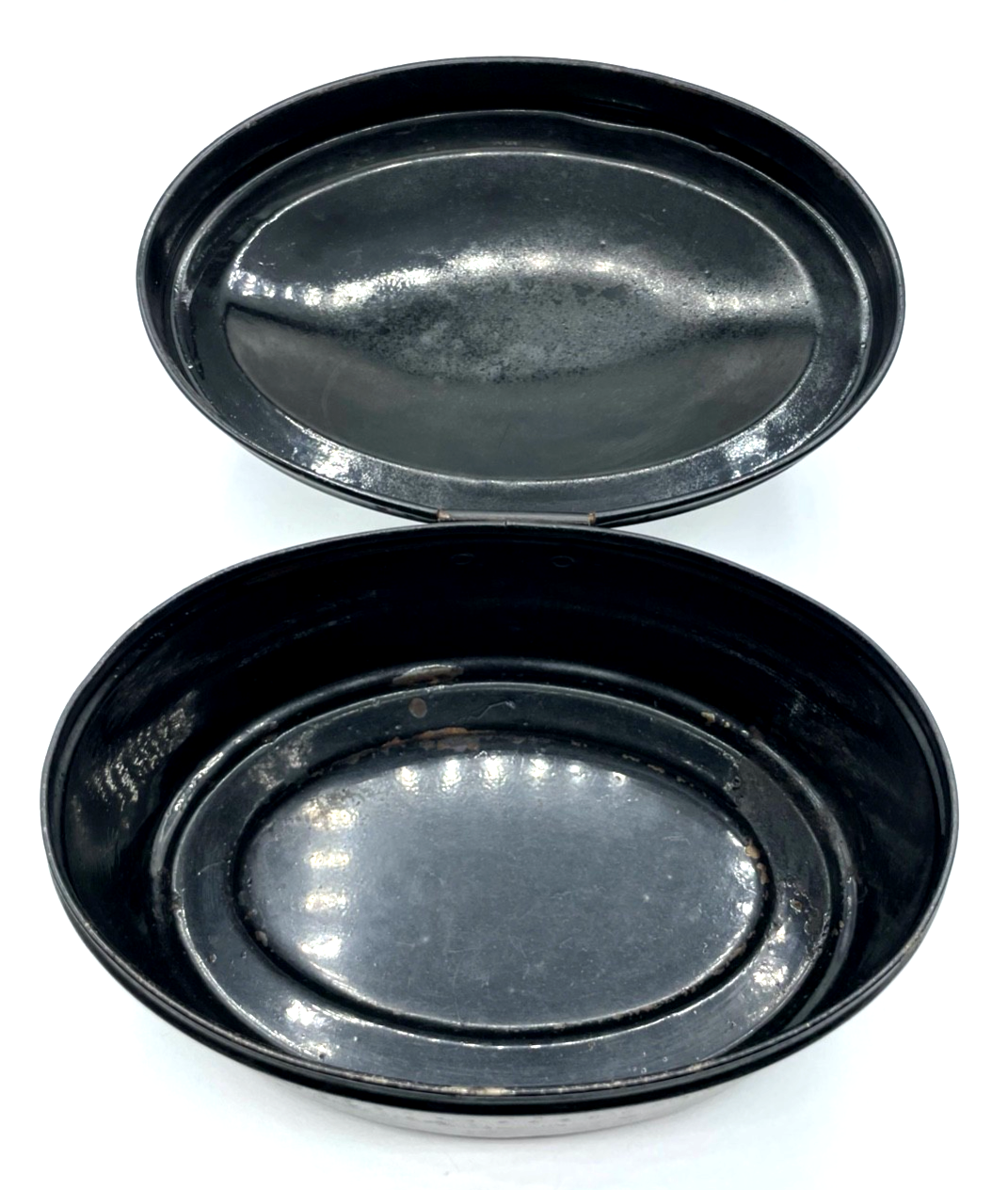 Antik attraktive ovale Blechdose Keksdose Deckeldose Jugendstil Dekor um 19003