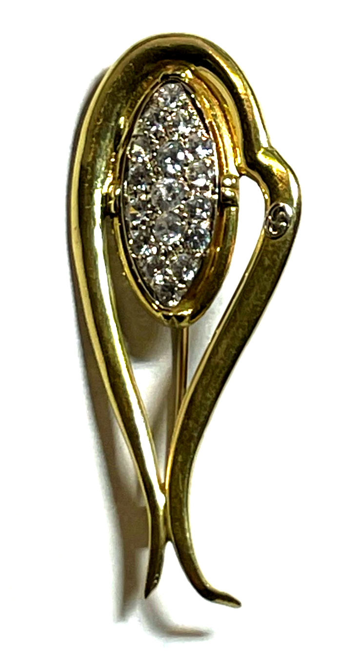 750 Gold 18 K Gold Brosche Anstecknadel Juwelier funkelnder weißer Topas Besatz8