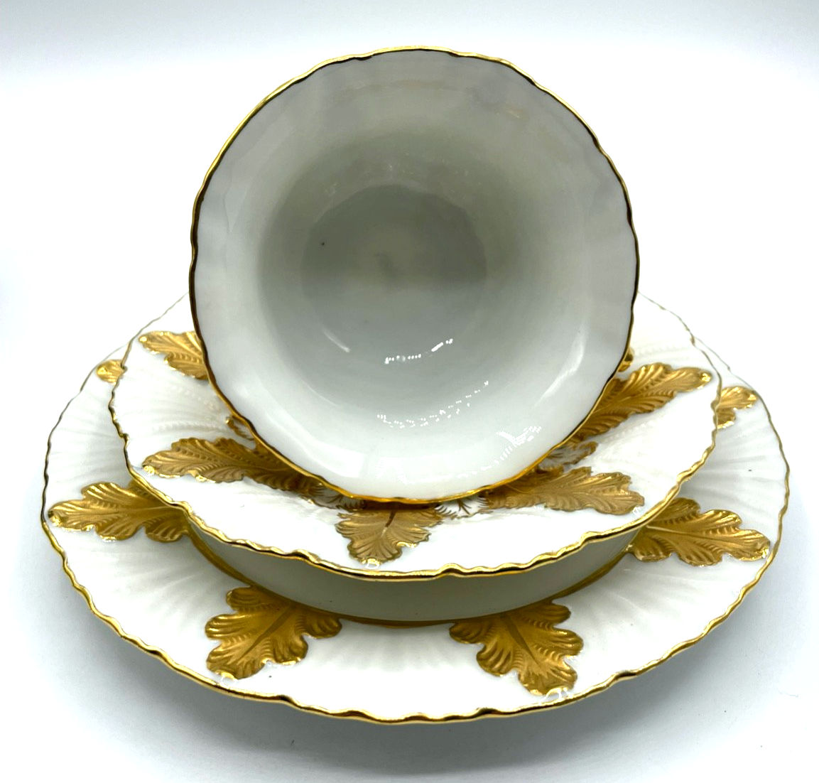 Antik Meissen Porzellan Gedeck I. Wahl Eichenlaub Gold Sammeltasse 3tlg. 1A Zust6