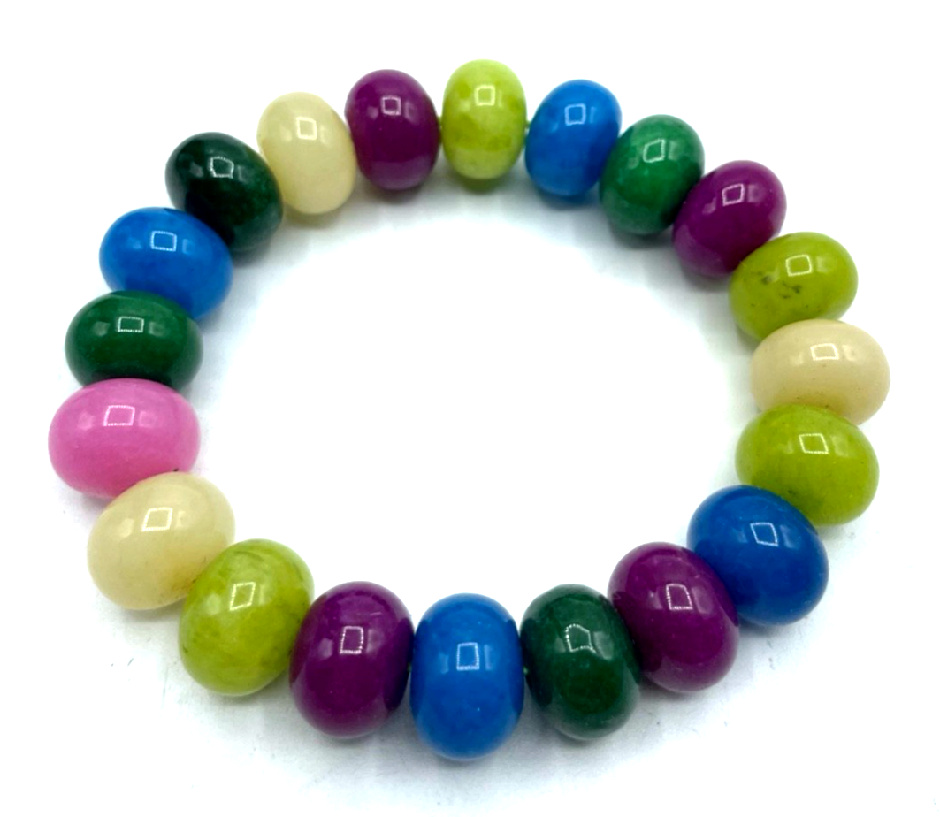 Prächtig bunt gefärbtes Achat Rondelle Armband auf Gummizug B 14 mm gepflegt0