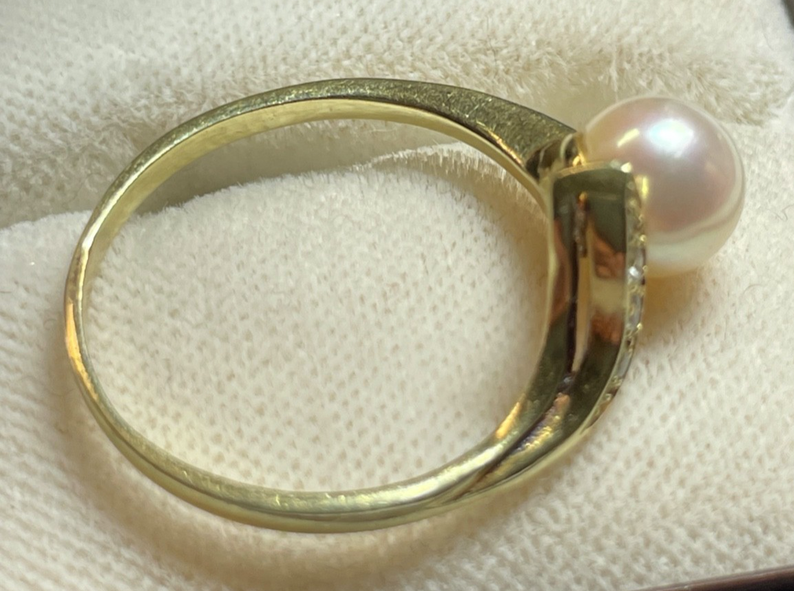 585 Gold 14 K Gelbgold Ring Südsee Perle Brillanten 0,06 ct Ø 18,5 mm RG 58 gepf5