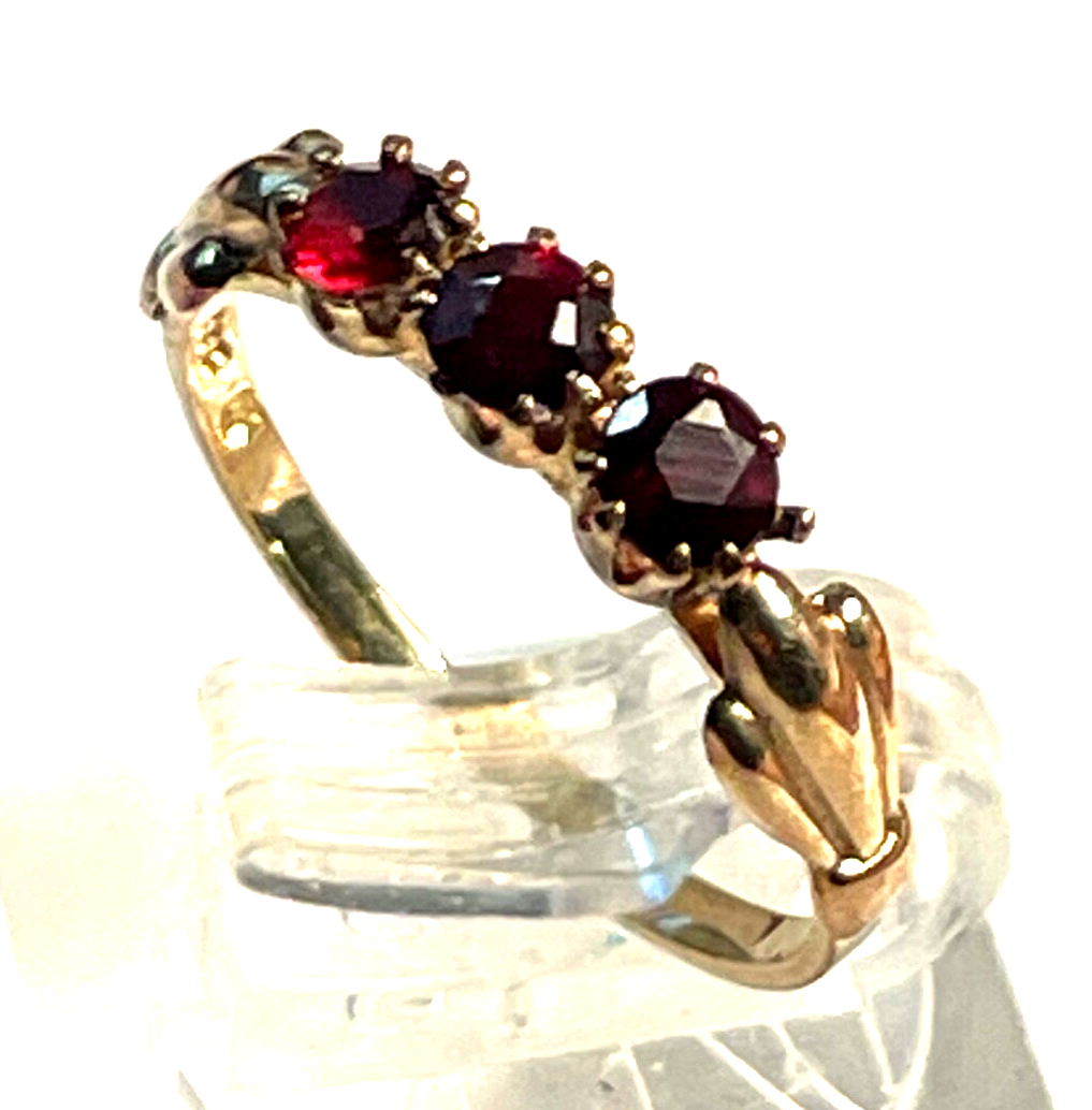 Solider 333 Gold 8 K antik Ring Rotgold 3x Granat RG 52 Ø 16,5 mm gepflegt7