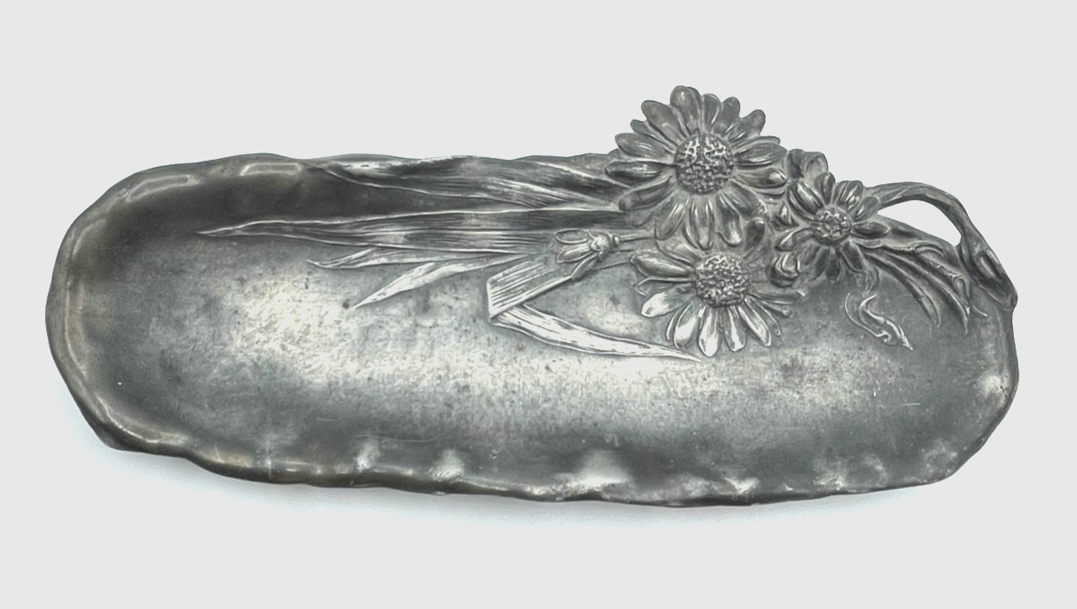 Antik Jugendstil Schreibtischauflage Stiftablage um 1900 versilbert floral Dekor0