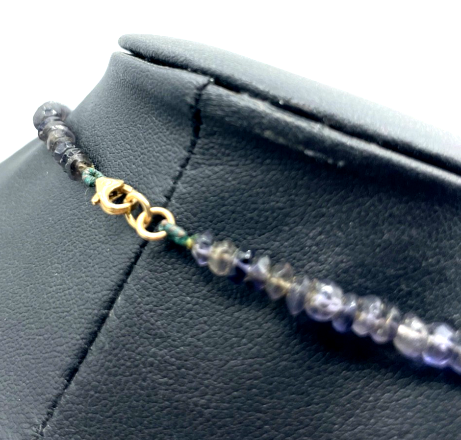 Facettierte Iolith Wassersaphir Kette 585 Gold Collier Karabiner Verlauf L 46cm4