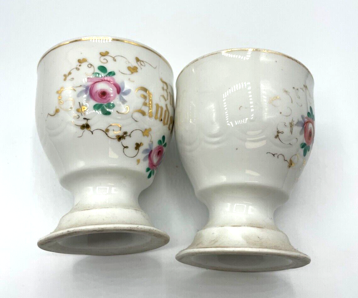 2x antik Porzellan Becher Kakaobecher Andenkenbecher Fußbecher  1900 Dachboden3
