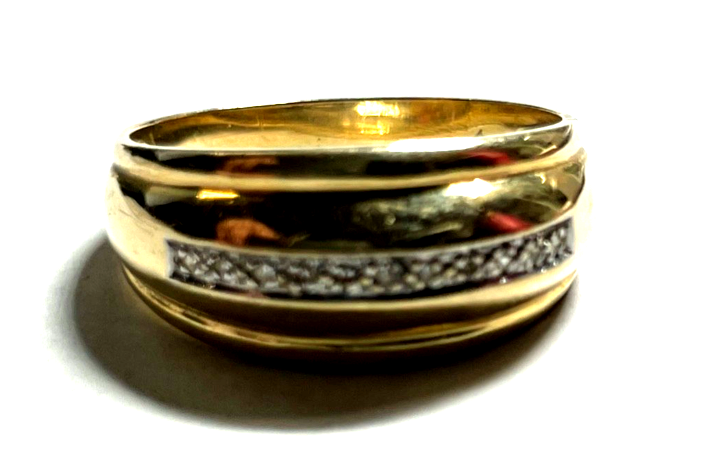 585 Gold 14 K Ring Bandring + 11 Diamanten Bandring RG 63 Ø 20 mm sehr gepfl6