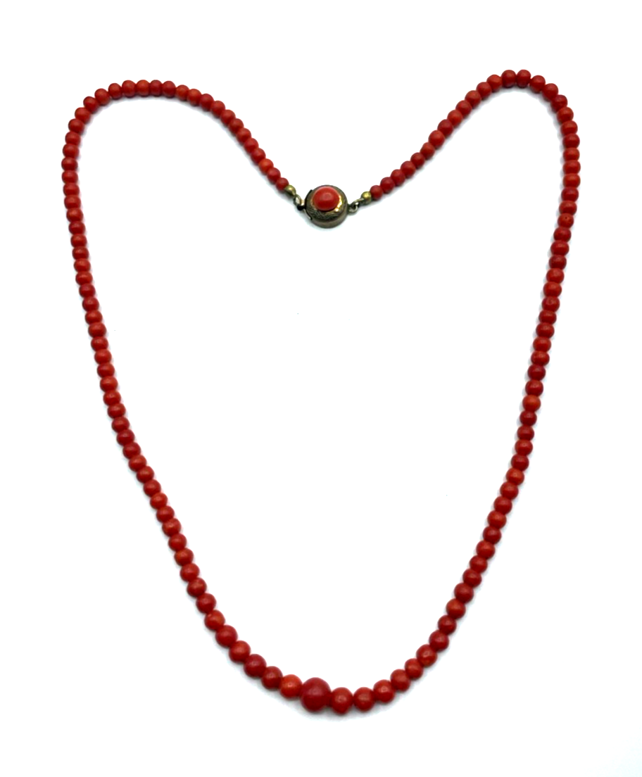 Antik Korallenkette rot Kugelkette Verlauf L50cm 800 AG/vergold. Kastenschloss4