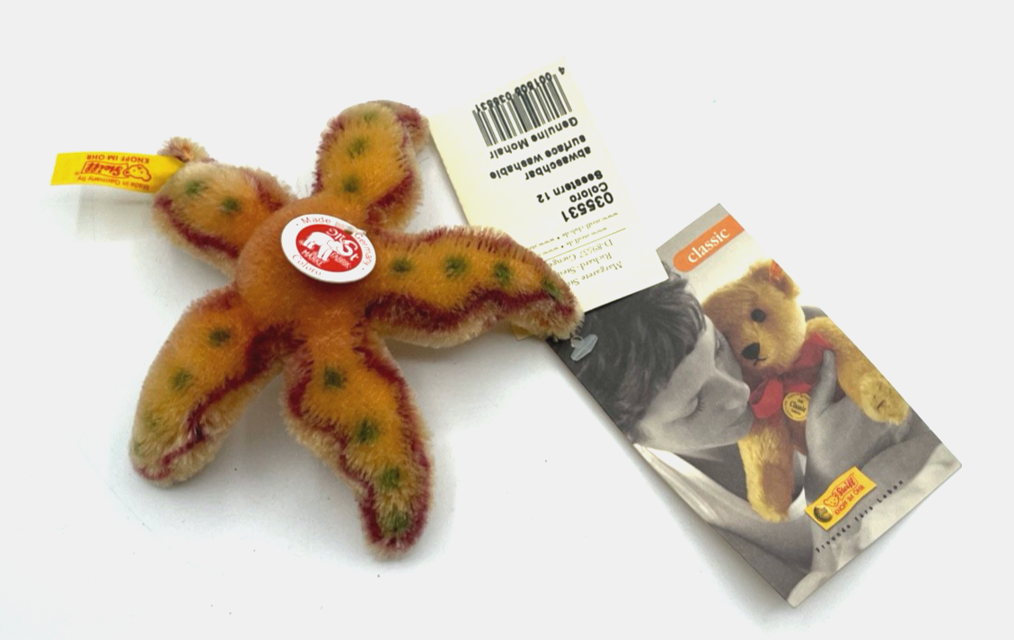 Steiff Mohair Coloro Seestern mit Knopf Schild Fahne wie neu Øca. 11,5 cm2